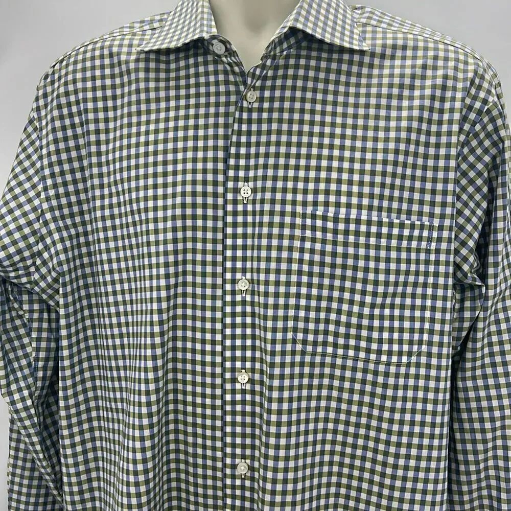 Robert Talbott Estate long sleeve green blue check shirt 16